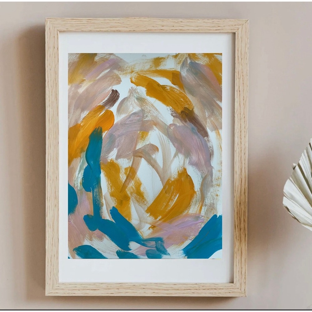 OMAN Original Abstract Painting 11x14 Paper Expressionist Fine Art Teal Ochre